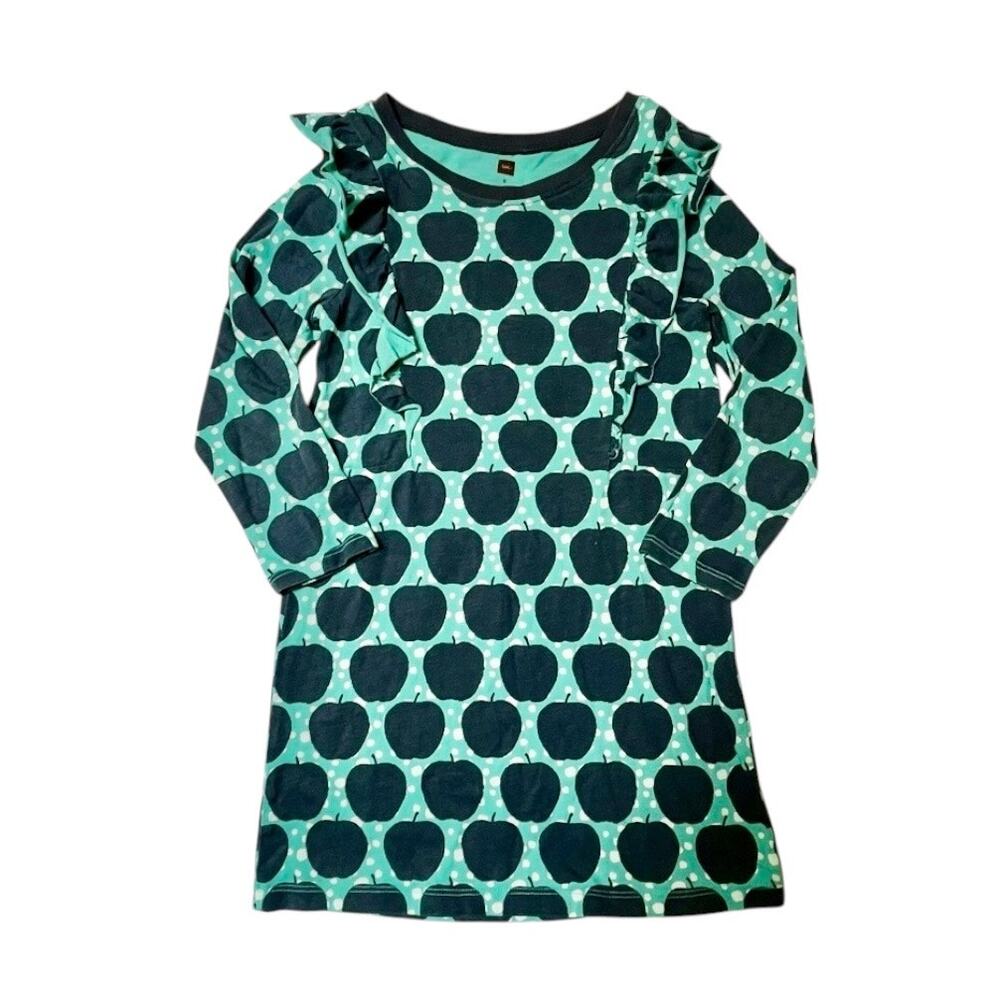 Tea Collection Apple Print Ruffle Shoulder Dress Size 6